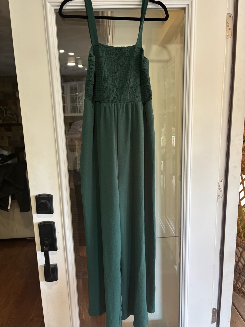 Forest Green Smocked Wide-Leg Jumpsuit